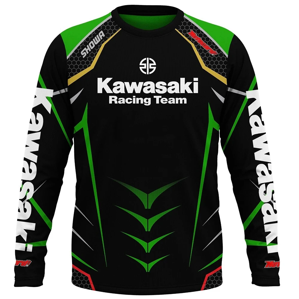 2024 New Sports Top Kawasaki Motorcycle Racing Team Men\'s Spring and Autumn Women\'s Long Sleeve Round Neck T-shirt