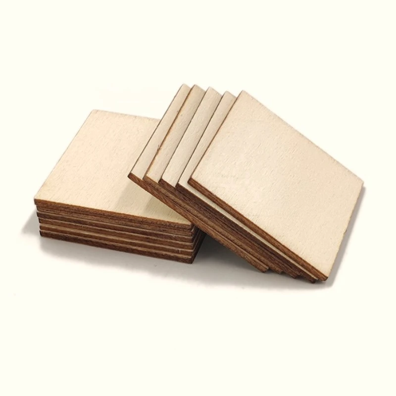 50pcs Pack 4x4 Inch Unfinished Wood Pieces Wood Plate For Engraving Patterns Creative DIY Wood Tag Blank Natural Wood Craft