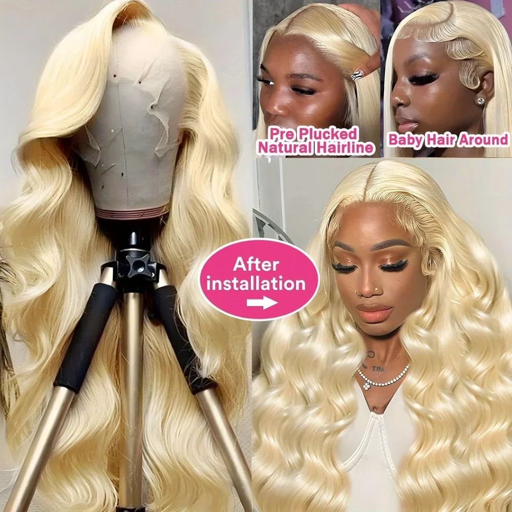 13x4 13x6 Body Wave Blonde Lace Front Wig 613 Human Hair Pre Plucked 250% Density HD Transparent Lace Frontal Wig 100% Human Wig image 4