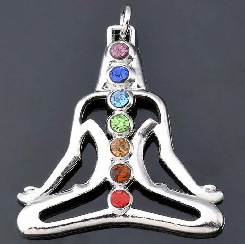 Crystal Gemstone Pendant Colorful Seven Chakra Leather Rope Necklaces