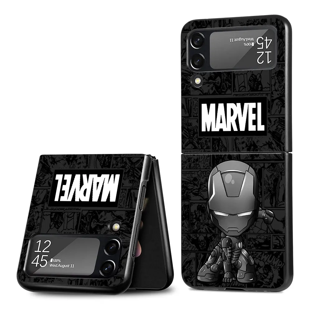 Marvel Ironman Groot Case for Samsung Galaxy Z Flip4 Flip3 Hard PC Phone Cover Flip 4 3 5G Black Folding Funda Zflip4 Zflip3