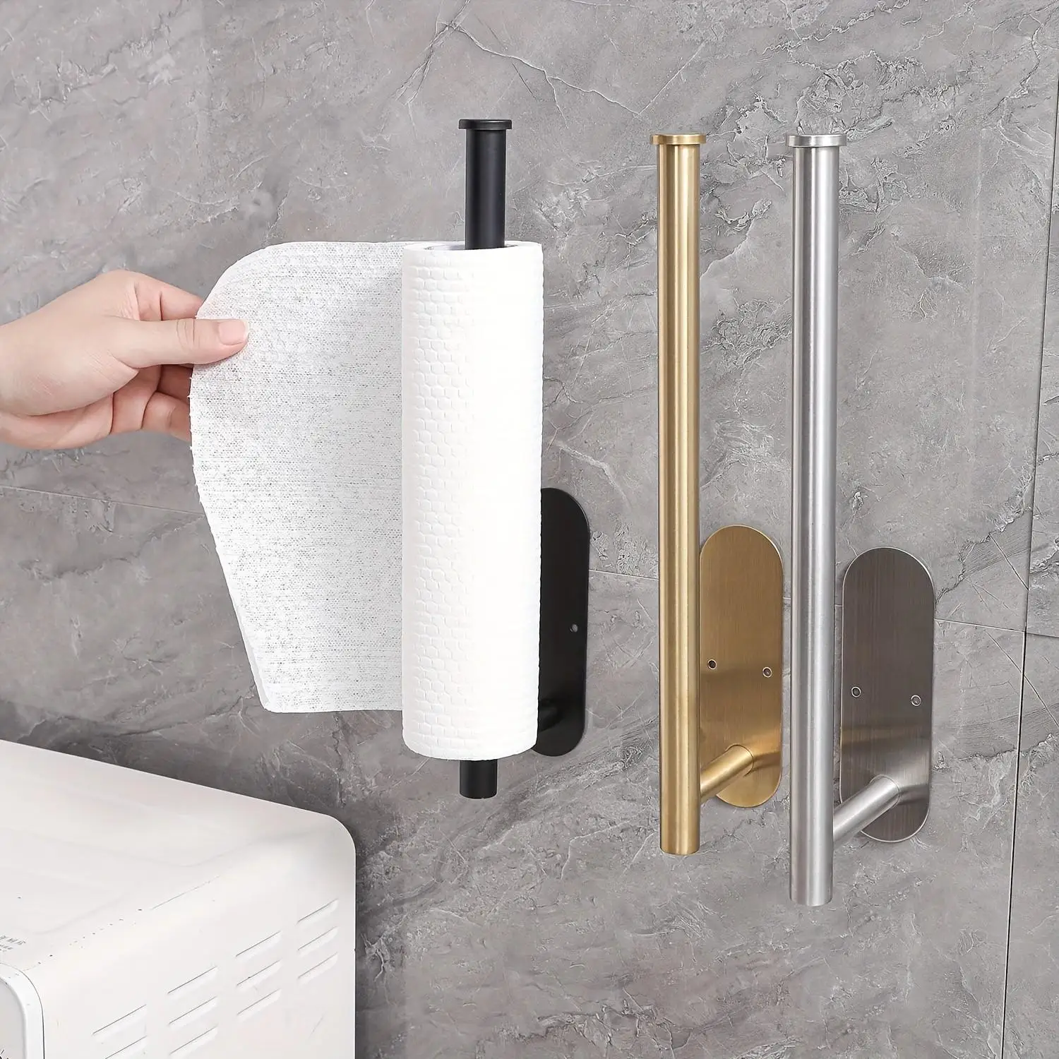 Minimalist Stainless Steel Wall-Mounted Towel Bar Space-Saving Under-Cabinet Paper Towel Holder, No-Drill Self-Adhesive Hanger for Bathroom and Kitchen, Heavy-Duty Organizer for Home Decor.