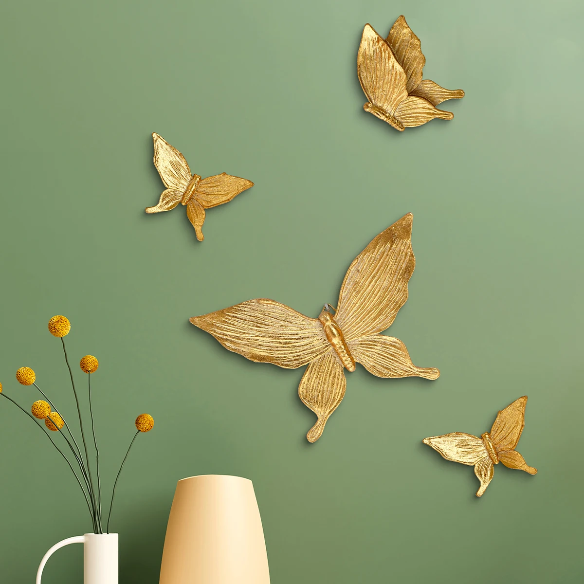 4pcs, 3.4*3.8 inch Resin Material Golden Butterfly Home Decoration Wall Hanging, Suitable for Living Room, Study, Wall Decoratio