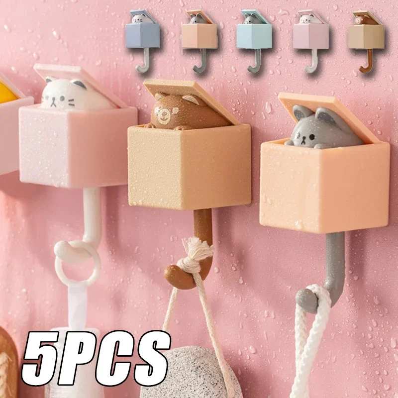 การ์ตูนแมว Hook Self กาวห้องนอนห้องนอนประตูแขวนตะขอกุญแจร่มผ้าเช็ดตัวหมวก Coat Rack ผนังสัตว์ตกแต่ง Rack