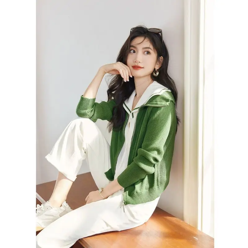 Women Clothes Autumn Winter Fashion Simplicity Button Color Blocking Knitting Fake Two Pieces Female Temperament Cardigan Coat