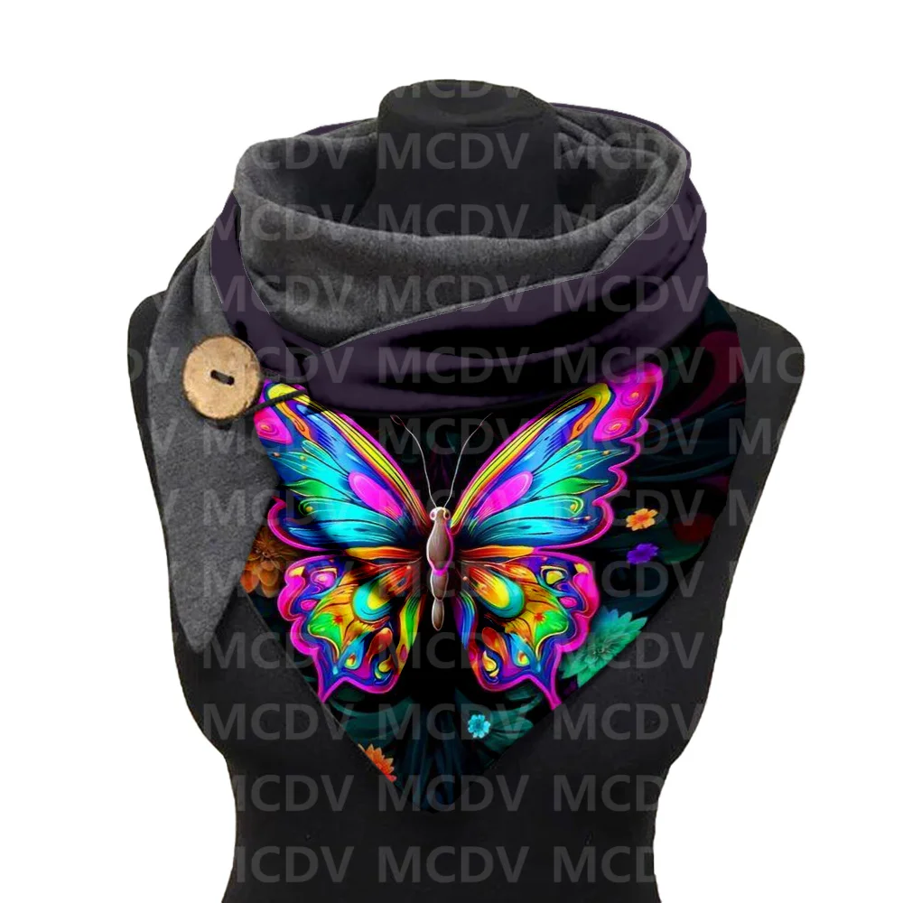 Butterfly 3D Printed Warm Fleece Casual Scarf And Shawl for Women Warm and comfortable Scarf