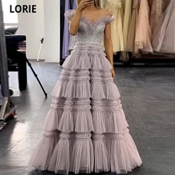 LORIE V-neck Off The Shoulder A-line Prom Dresses Vestido Novia Longue Robe De Soiree Tiered Ruched Ruffles Vestidos De gala