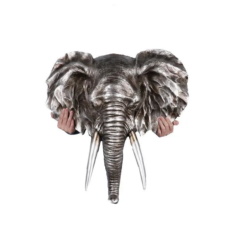 MGT-Elephant Head Wall Hanging Statue, Wild African Animal Art Sculpture, Resin Art & Craft, Desktop Decoration, Office, L3210