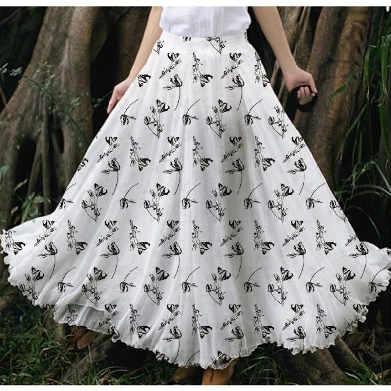 Women Floral Simplicity Trend Summer New Style Elastic Waist Ladies A-line Skirt Large Size   Long Skirt Party Prom Dresses