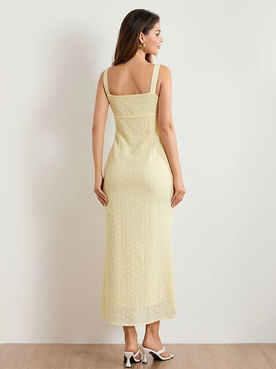 Elegant Sleeveless V Neck Maxi Dress with Floral Embroidery Backless Design and  Fit for Cocktail Party