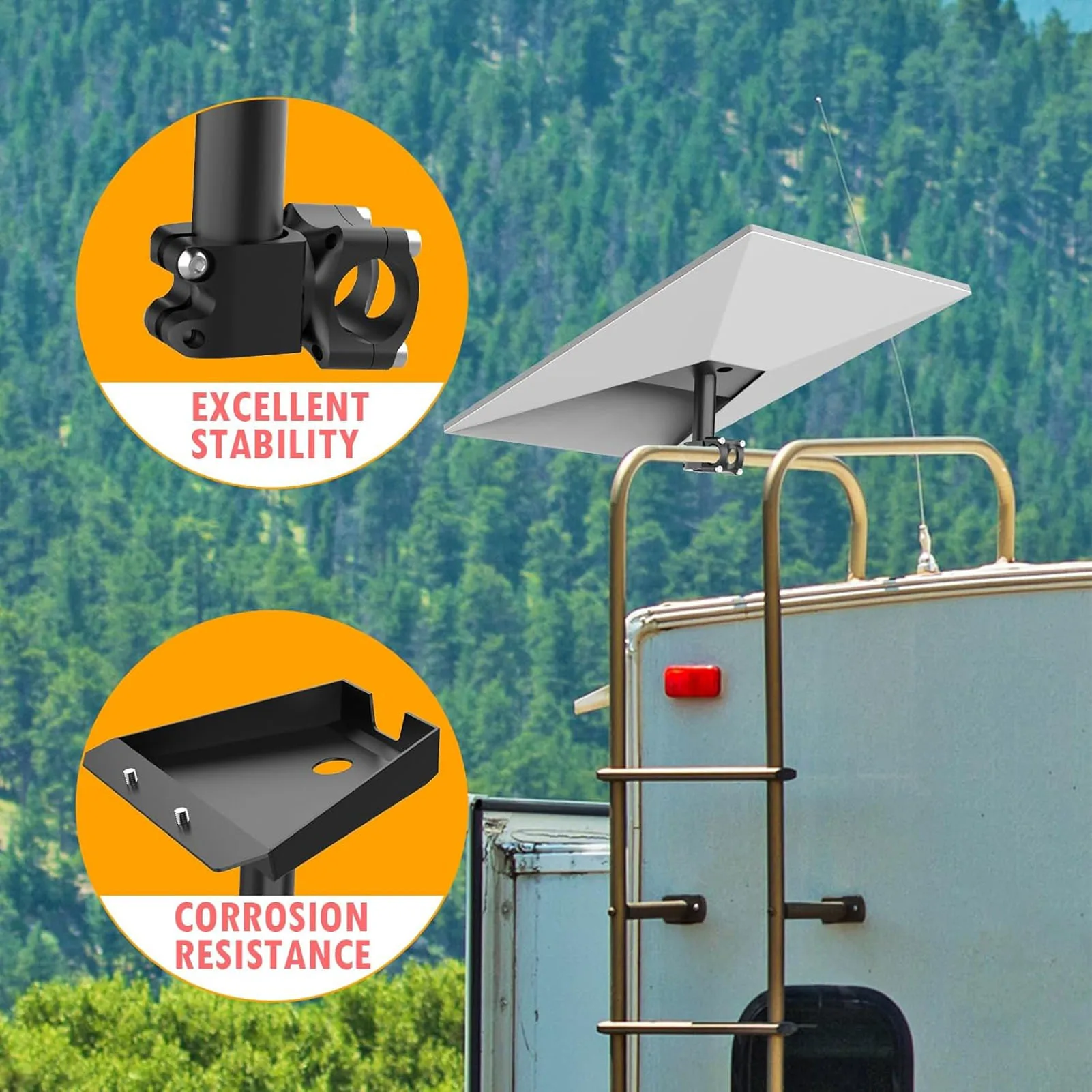 RV ラダーマウント アルミ合金 調整可能な取り付け範囲 0.8-1.17インチ ポール用 RV ヨット キャンプ車両 RV ルーフラックマウント