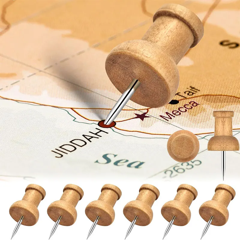 50 pçs alfinetes de madeira polegar tachas ponto de aço decorativo para placas de cortiça mapa fotos calendário projetos de artesanato de escritório em casa