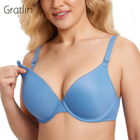 Gratlin Women's Full Cup Lightly Lined Plunge Underwire Maternity Nursing Bra Breastfeeding Maternal Support 32-40  B C D DD E