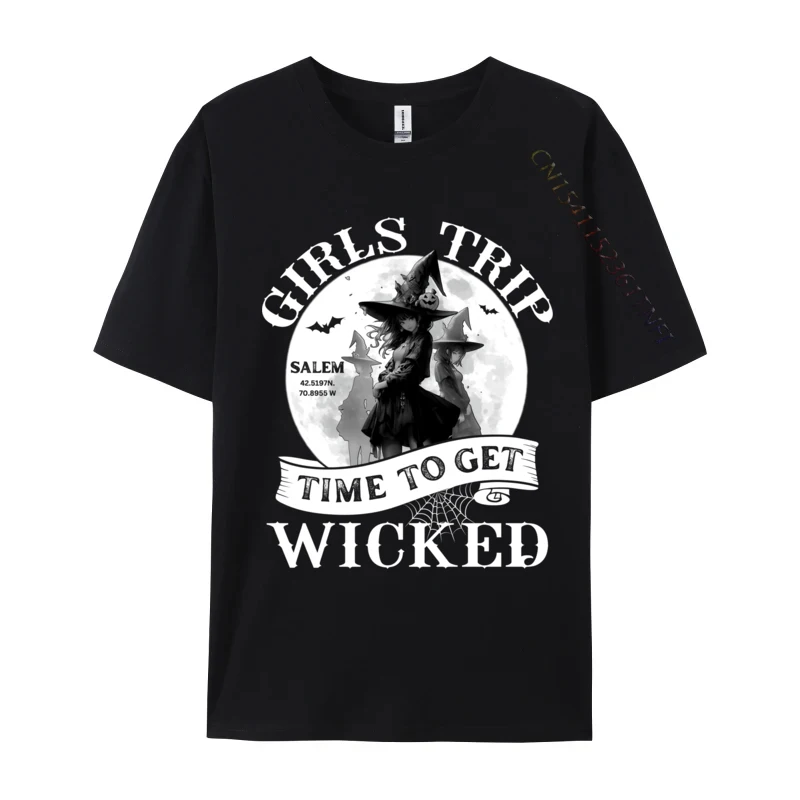 Halloween Costume Girls Trip Salem Time To Get Wicked Normal Tops Tees for Male Graphic Pure Cotton T Shirt Printed