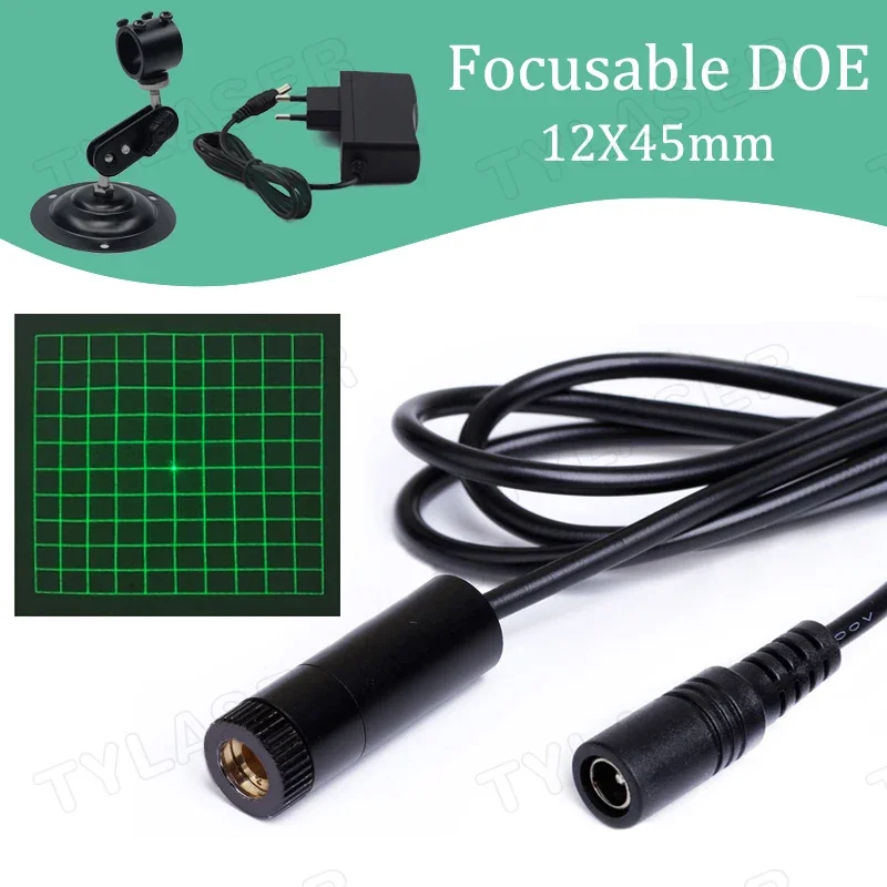 Grade Quadrada de Ponto para Corte Módulo Laser Verde Focusável D12 x 45 mm 520nm 10mw 20mw 30mw Livre com Suporte e Adaptador eu