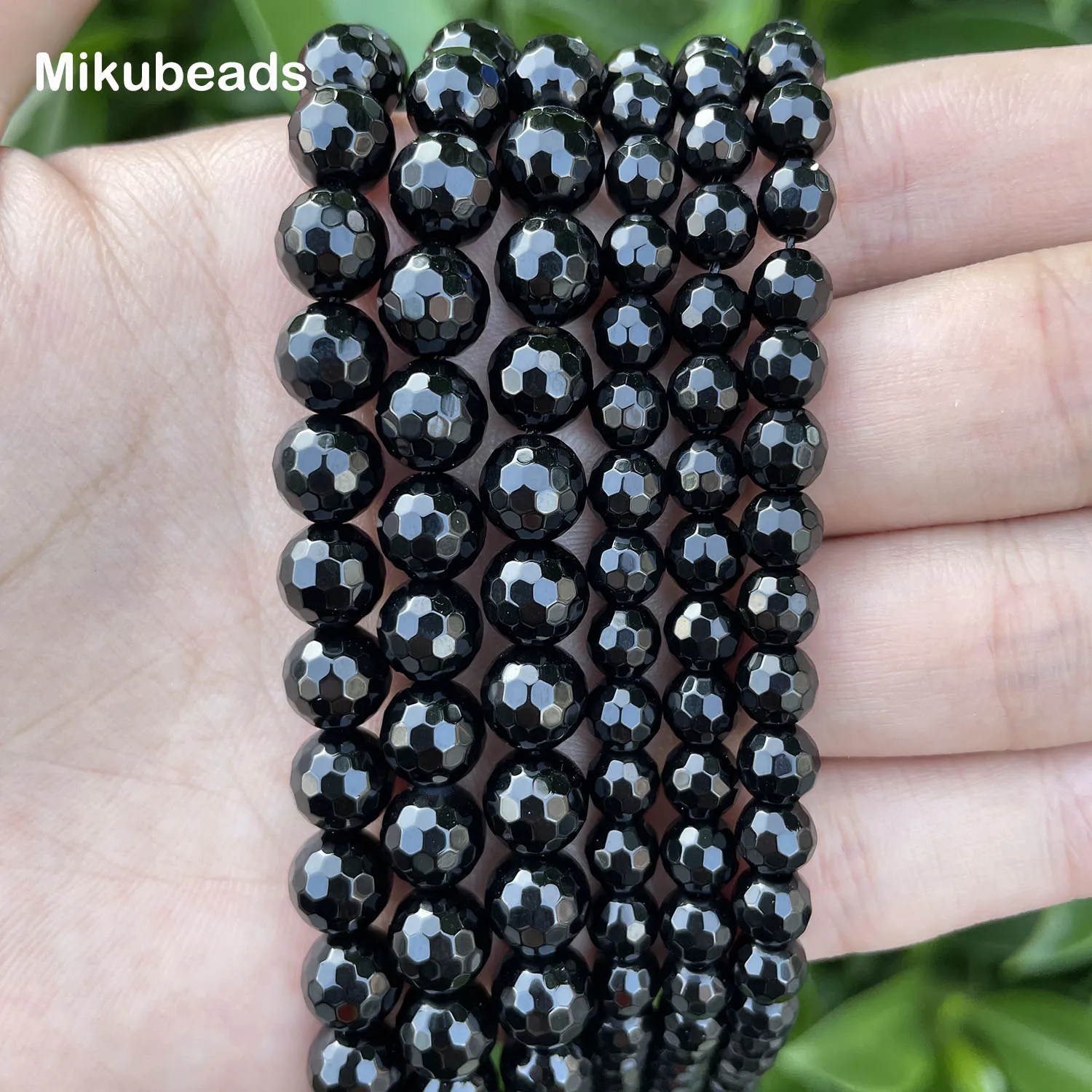 Natural Black Agate 6mm 8mm 10mm Faceted Smooth Round Loose Beads For Jewelry Making DIY Bracelets Necklace Strand