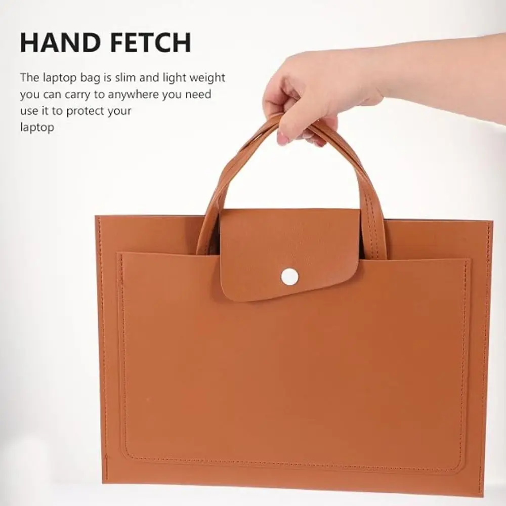 Large Capacity A4 Leather Document Bag Simple Magnetic Button Double Layer File Folder Lightweight Portable Business Briefcase