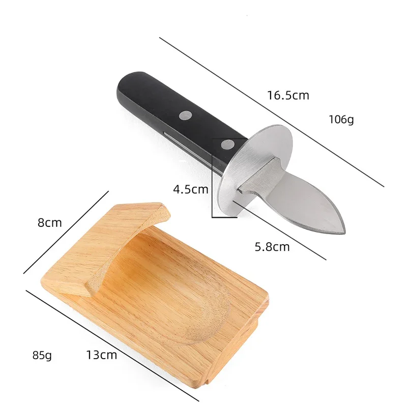Oyster Shucking Set Stainless Steel Knife Wood Clamp Holder Protective Tool for Opening Clams and Raw Oysters Seafood Tools