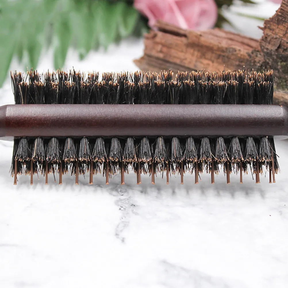 2Pcs Hair Styling Roll Comb Wooden Handle Pig Bristle Curl Brush Salon Detangling Volume Booster Healthy Scalp Hair Brush