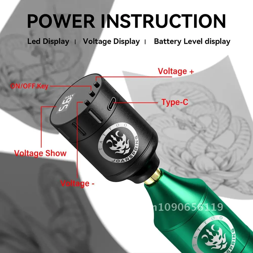 ワイヤレスタトゥーマシンキット,カートリッジ針,インクカップ,5mlバッテリー,1350mah