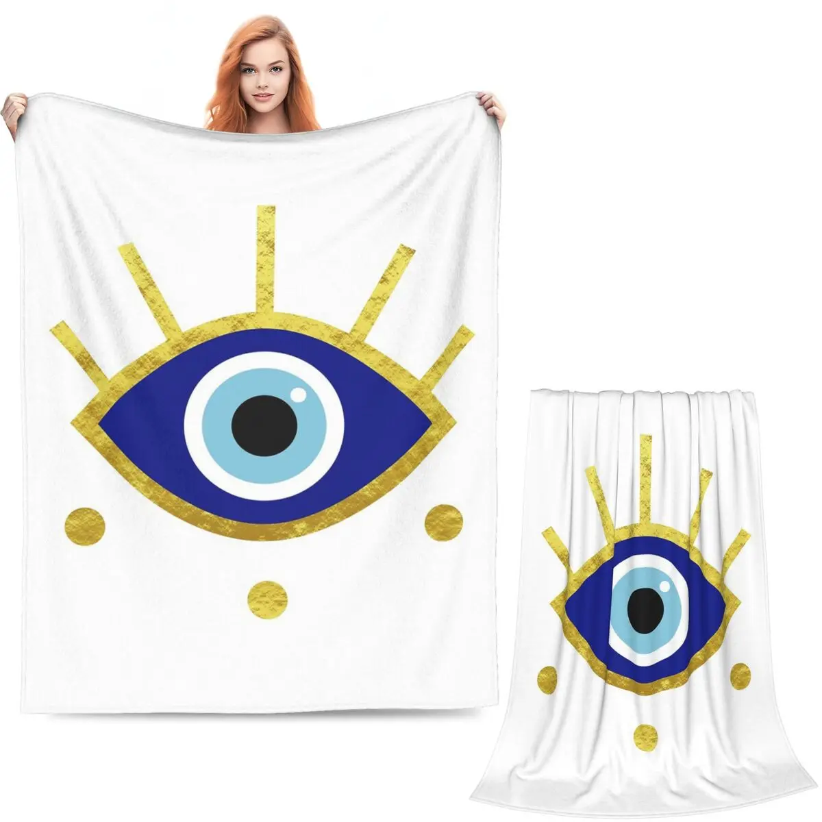 Mediterranean Evil Eye Protection, Nazar Blankets Warm Flannel Throw Blanket Cover for Bed Living room Picnic Travel Home Couch