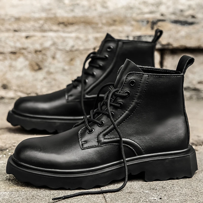 Men Boots 2023 Summer Autumn British Wind Leather Thick Short Boots Motorcycle Martin Mens Fashion Black Ankle Boots Rubber 6