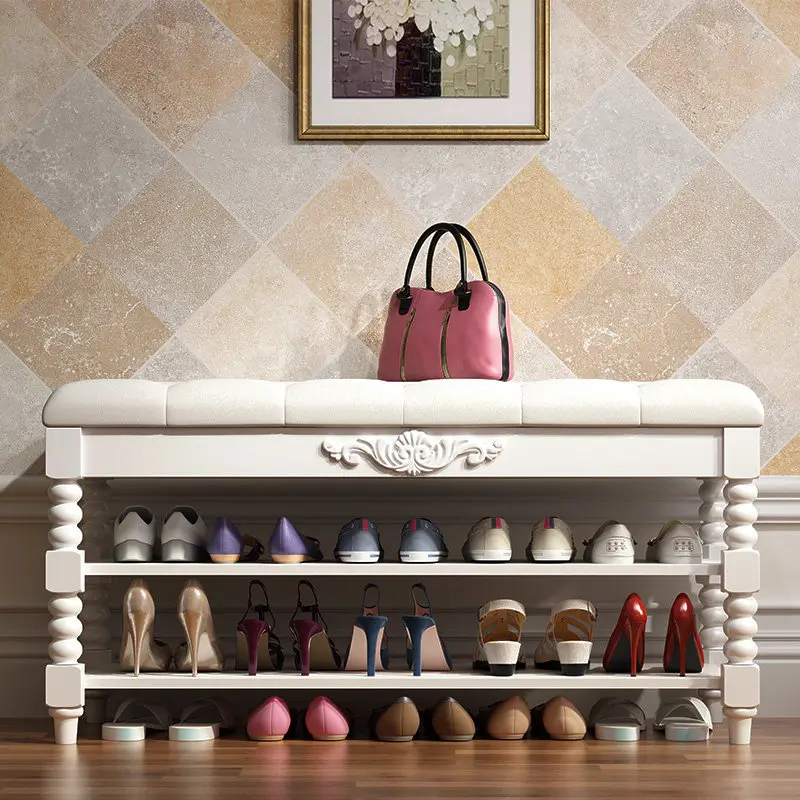 

Белая дверь в европейском стиле, табурет для смены обуви из цельного дерева, бытовая дверная полка для обуви, простой табурет для обуви, может сидеть в дверь, диван