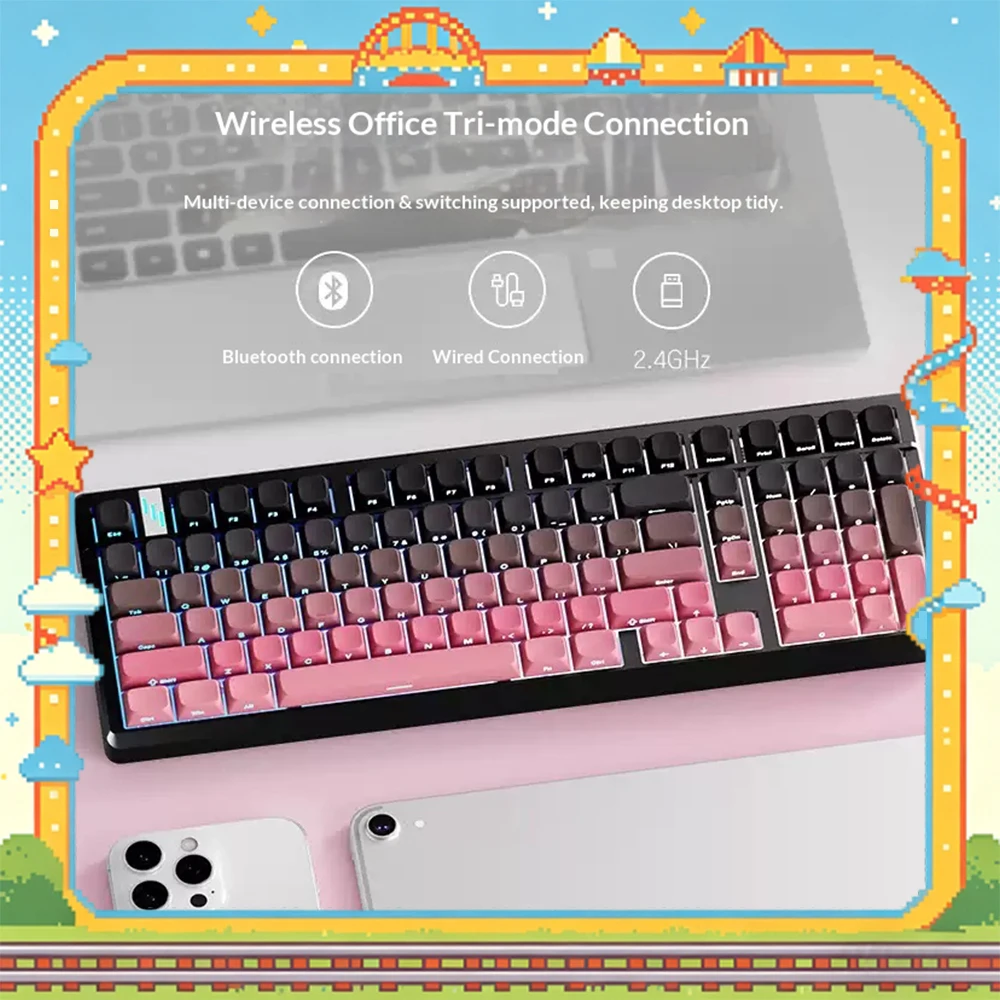 Newmine K98 Mechanical Keyboard Tri Mode Hot Swap Gasket Wireless Keyboard PBT two-color injection molding 8000mAh battery Pc