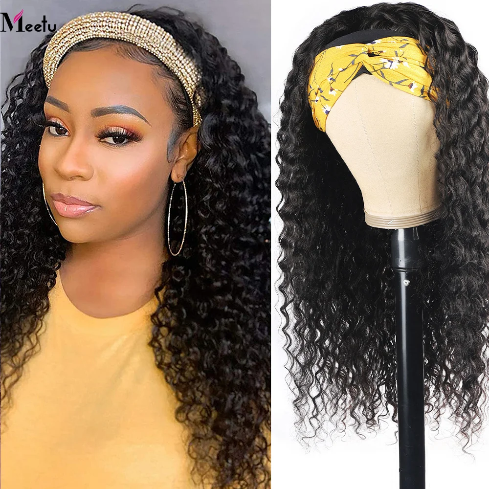 

Meetu Deep Wave Headband Wig Human Hair Wigs for Women Glueless Human Hair Wigs Brazilian Deep Curly Wigs Full Machine Made Wigs