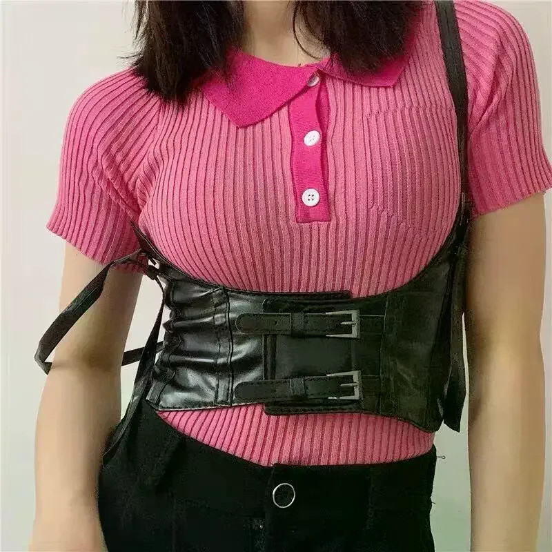 Women Fashion Belt Wide Corset Leather Corselet Modeling Waist-to-Shoulder Leather Belt Body Harness Goth Clothing Accessories