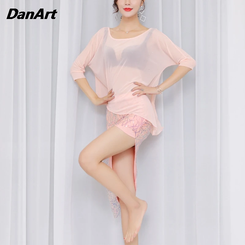 

Belly Dance Sexy Mesh Tops with Sequin Skirt Oriental Dance Costume Set Women Training Suit Indian Dance Practice Suit Set