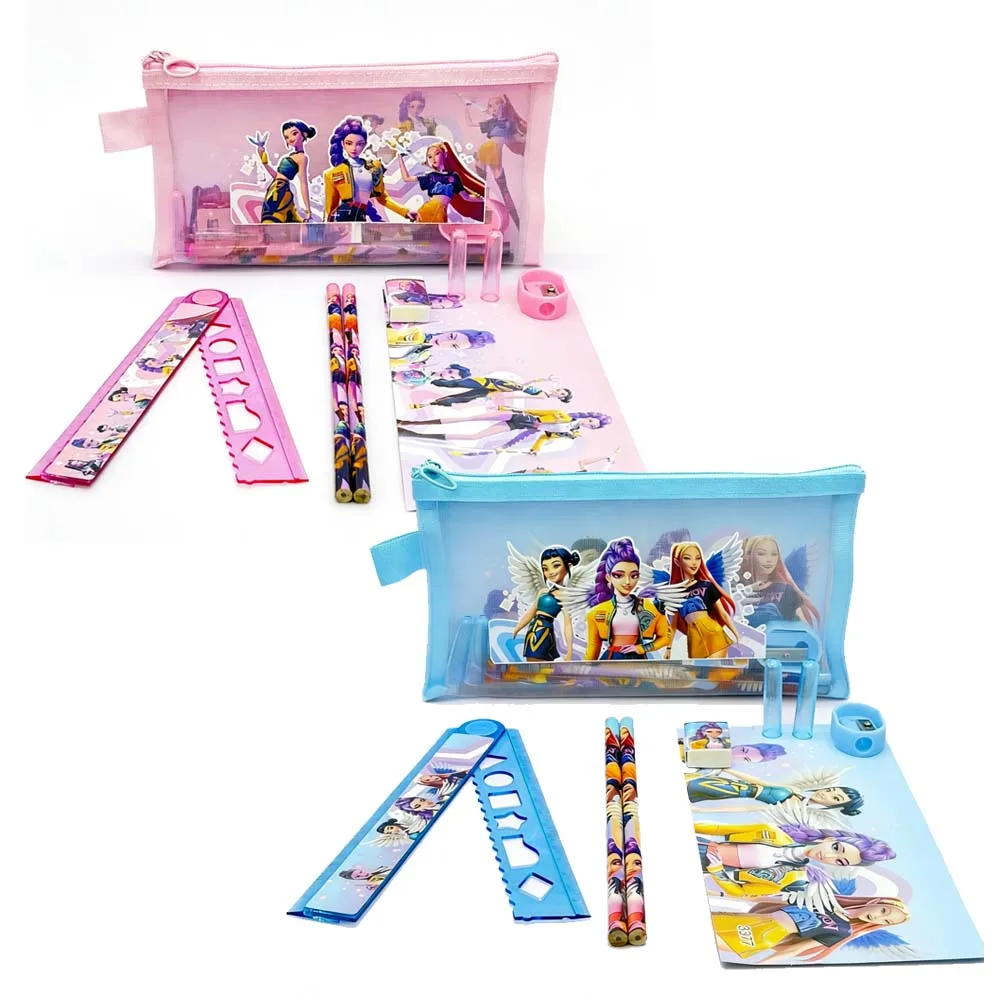 ♣ Ensemble de papeterie mignon pour enfants Kpo-Pencils : règle, taille-crayon, trousse, gomme – Cadeau de rentrée scolaire pour étudiants