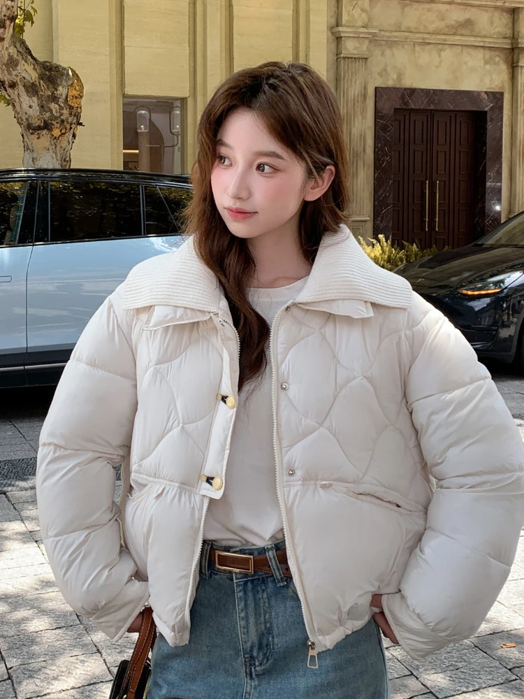 Short Coats Parkas Women Jackets Turn Down Collar Thick Warm Y2k Streetwear Elegant Jacket Work Coat Autumn Winter 2025