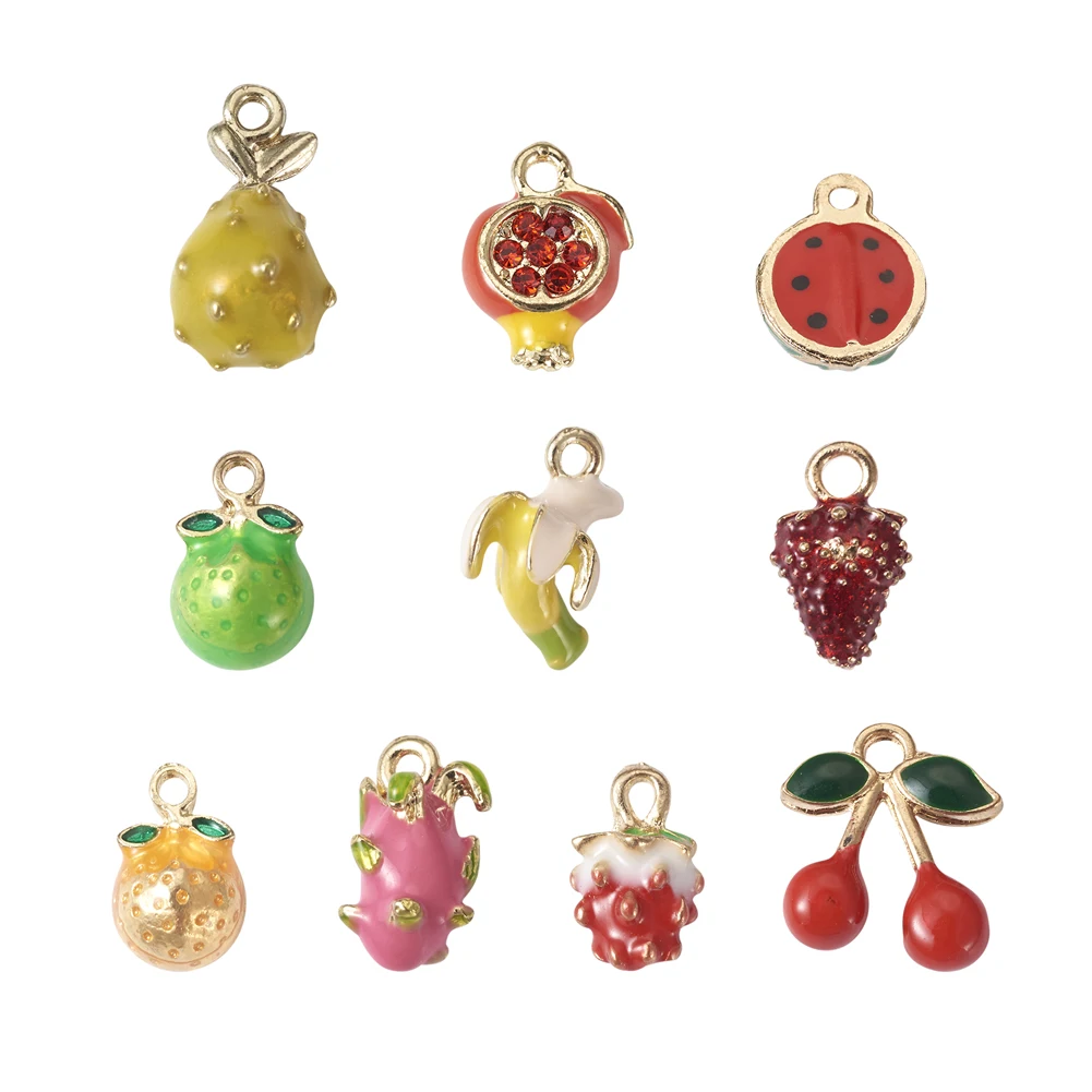 10Pcs Alloy Mini 3D Fruits Charms Enamel Banana Watermelon Cherry Pendants For Bracelets Necklace Earring DIY Jewelry Making