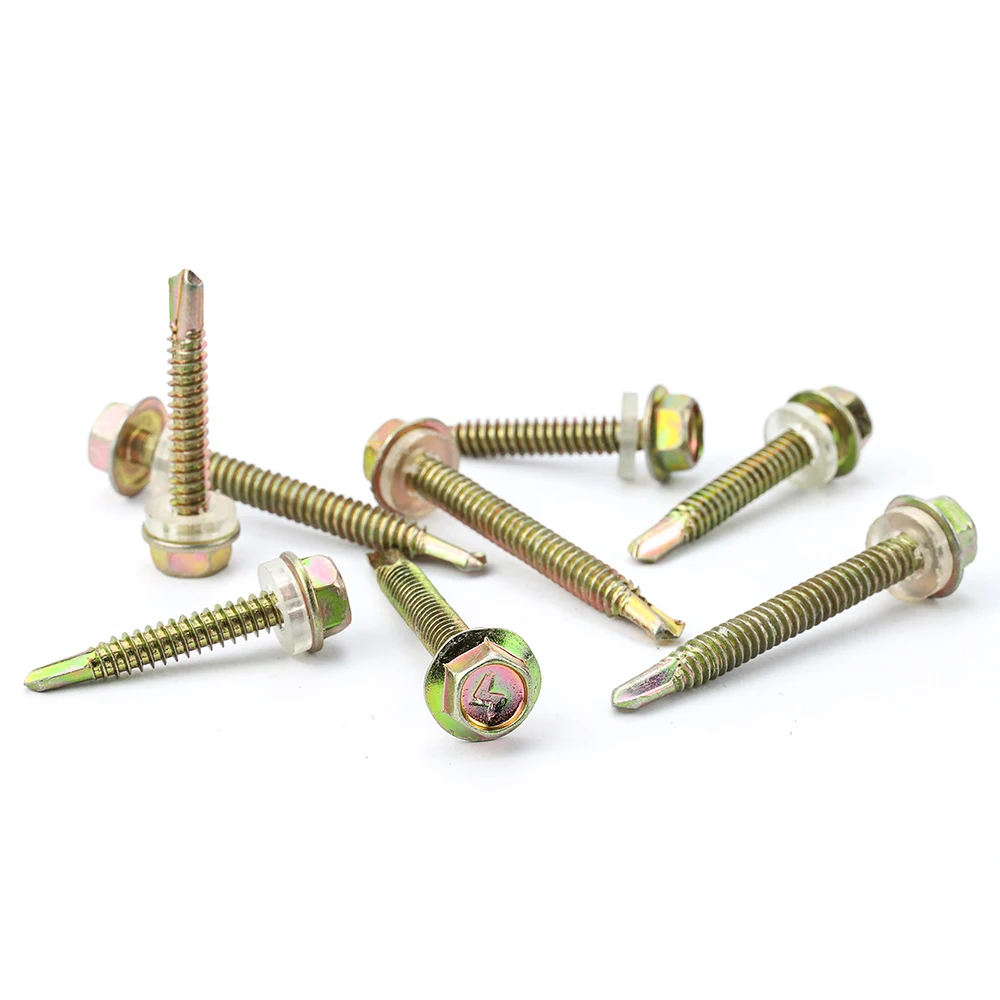 External Hex Washer Head Self Drilling Screw Yellow Zinc Plated M4.2 M4.8 M5.5 8# 10# 12# Hardiflex Sheet Metal Tapping Screw