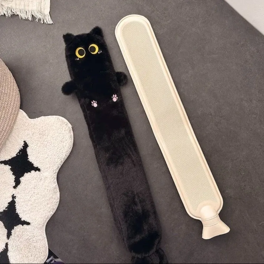 

Black Cat Water-filled Siamese Cat Hot Water Bag Rubber Bag Long Cat Hot Water Bottle Cartoon Cute Kitty Hand Warmer Winter