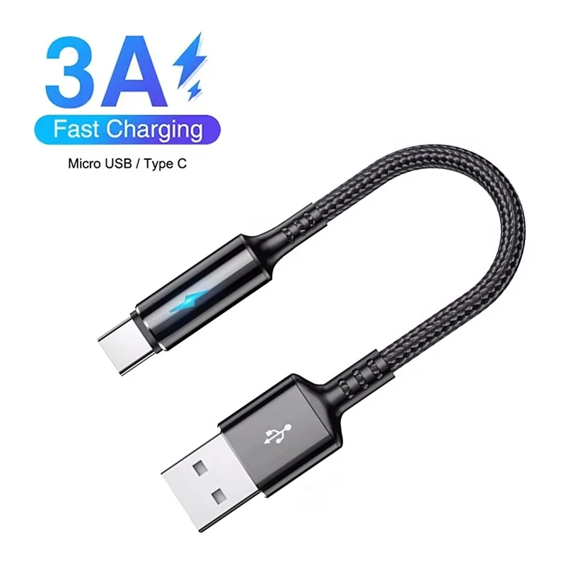 25cm Short Fast Charging Cable USB to Micro Data Cable USB to Type C Cable For iPhone Xiaomi Samsung Power Bank Lightning Cable