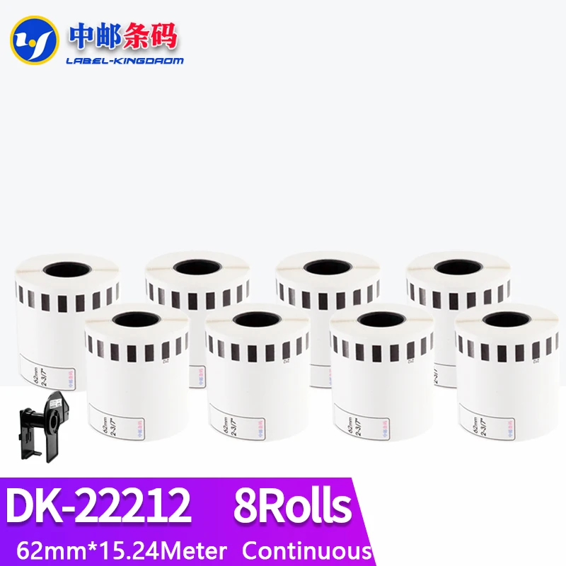 8 Refill Rolls Generic DK-22212 Synthetic Paper Label 62mm*15.24M Continuous Compatible for Brother Thermal Printer DK-2212