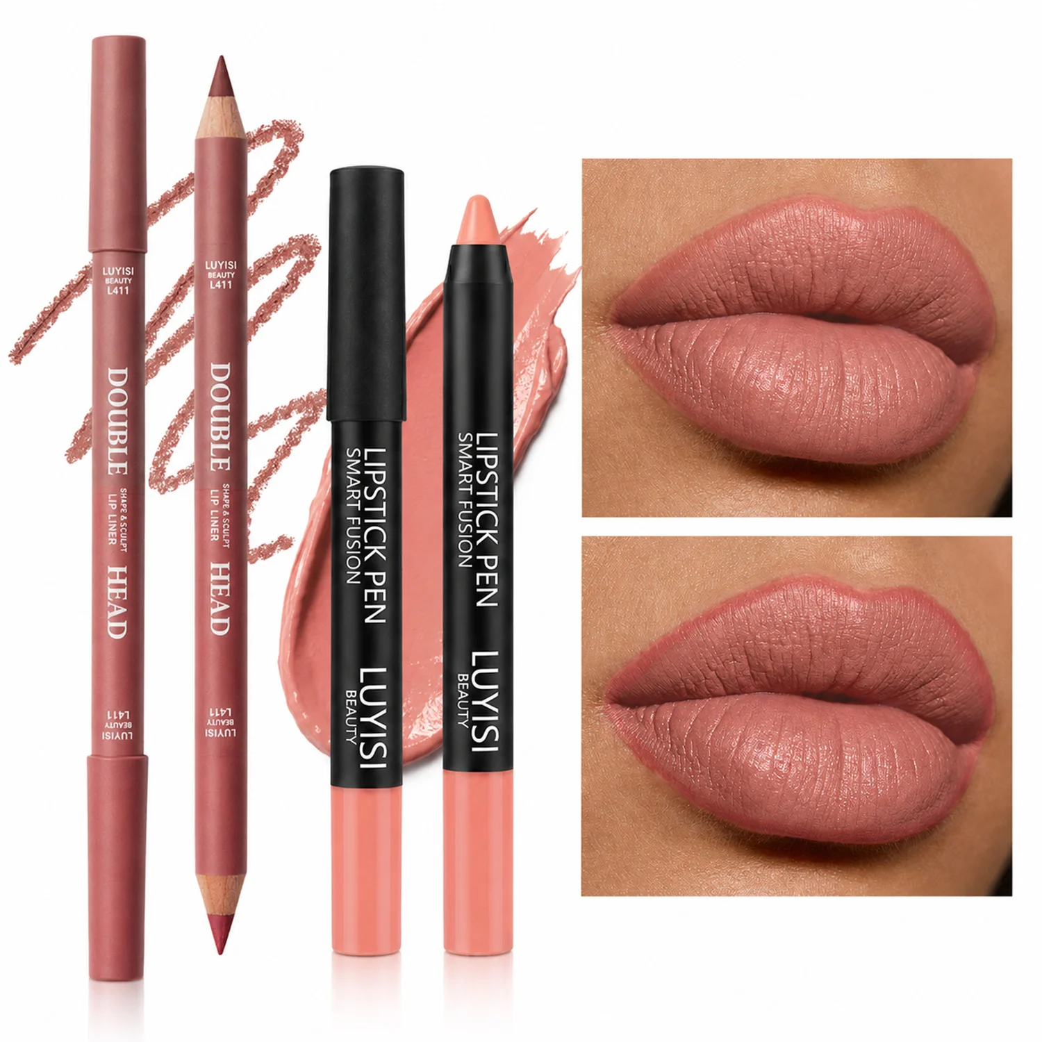 2pcs/Set:1PC Dual-Ended Lip Liner&1PC Matte Lipstick,Waterproof Long-Lasting Smudge-Proof, Velvet Matte Effect Lip Combo.