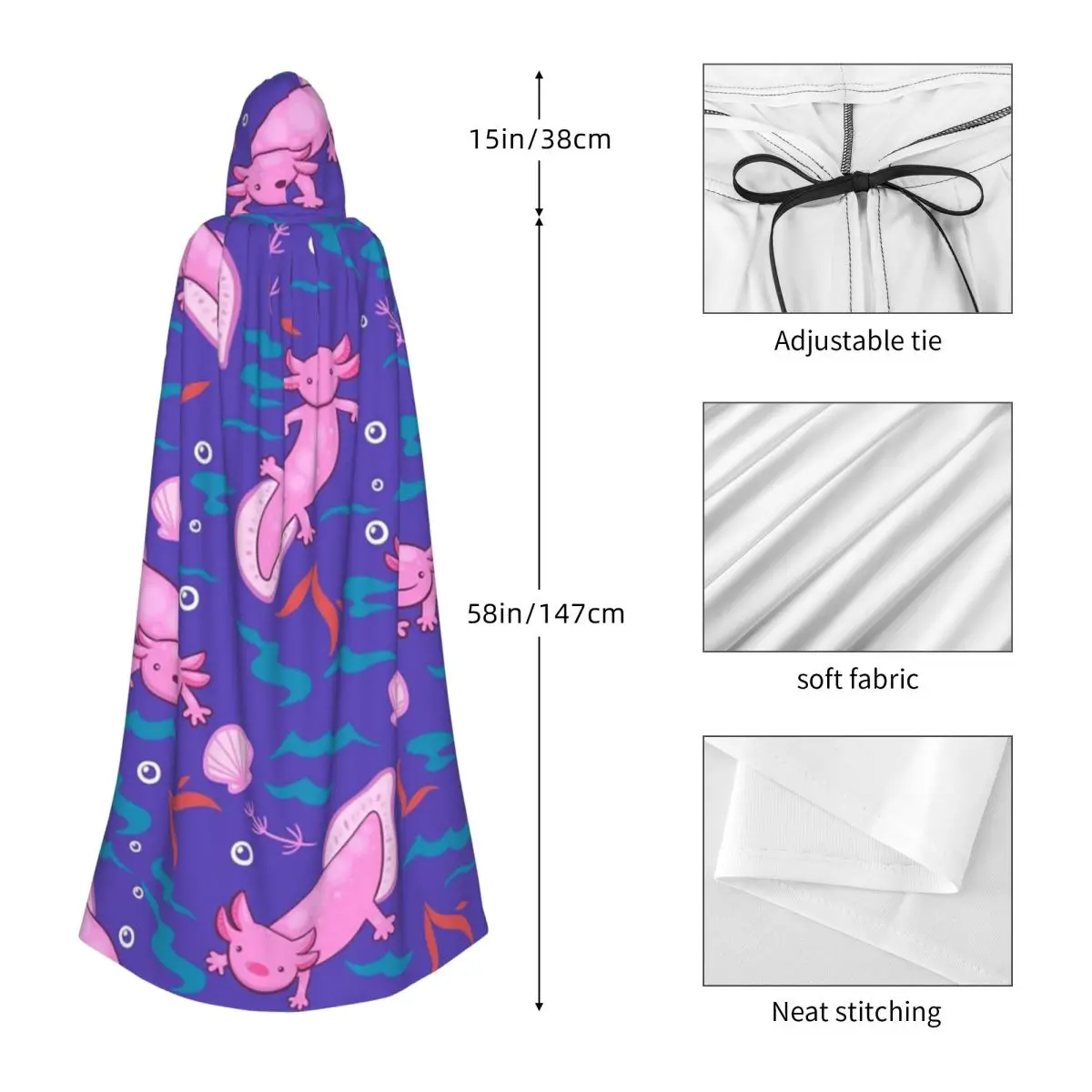 Axolotl 3 عباءة طويلة بغطاء للرأس للساحرة في القرون الوسطى زي تنكري لحفلات الهالوين للبالغين من الجنسين