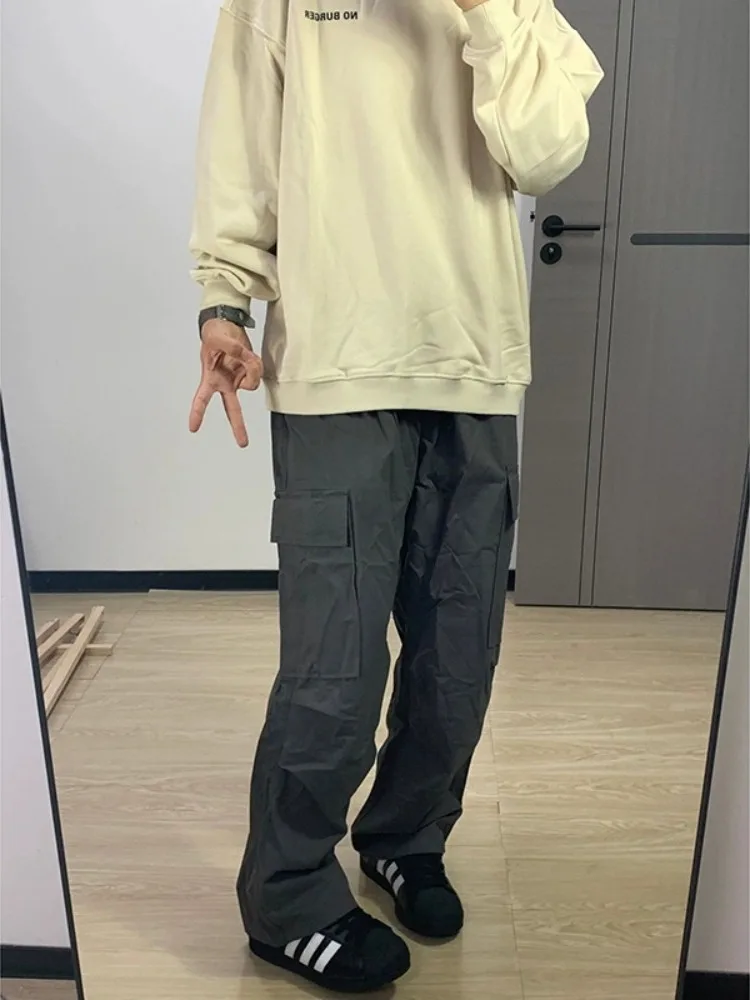 

American Deep ey Hiking Pants Men Straight Leg Youth Workwear Autumn Vintage Khaki Logging Pants Casual Trousers for Teens