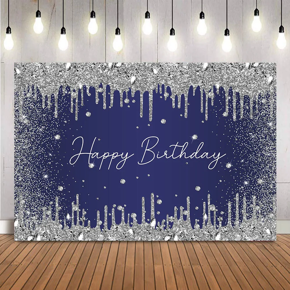 

Dark Purple Birthday Backdrop Sliver Glitter Happy Birthday Theme Photo Background Diamonds Adult Women Photo Booth Backdrops