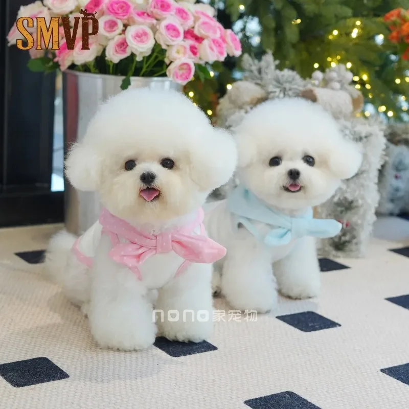 

Spring Fall New Arrival Polka Dot Bow Tie Pure Bottom Shirt Cute Vest Pet Miti Teddy Small Size Dogs