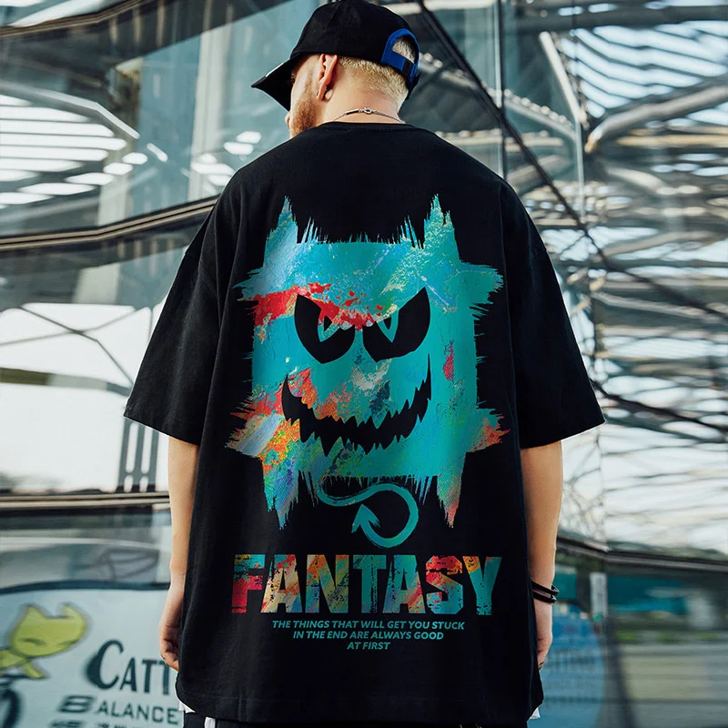 Harajuku Devil Graffiti Print Oversized Tee Shirts Men Summer Short Sleeve T-Shirts Couples Hip Hop Fashion Tops y2k Streetwear