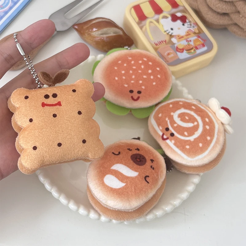 Cartoon Funny Plush Keychain Cute Creative Hamburger Bread Doll Pendant Keyring Exquisite Kawaii Backpack Decoration Gifts