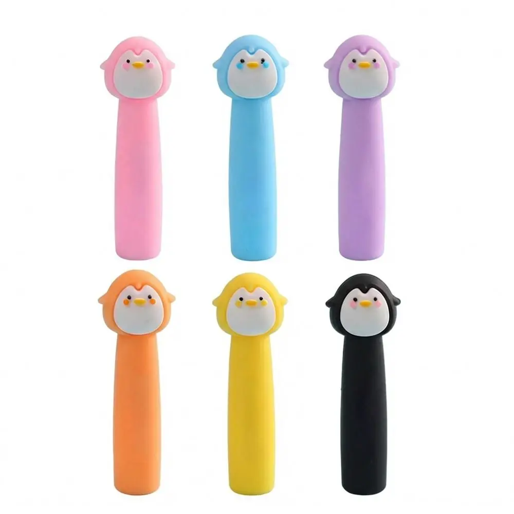 6pcs/12pcs Cartoon Penguin Shape Pencil Nib Protector Soft Rubber Pen Cap Pencil Tip Protective Case Students