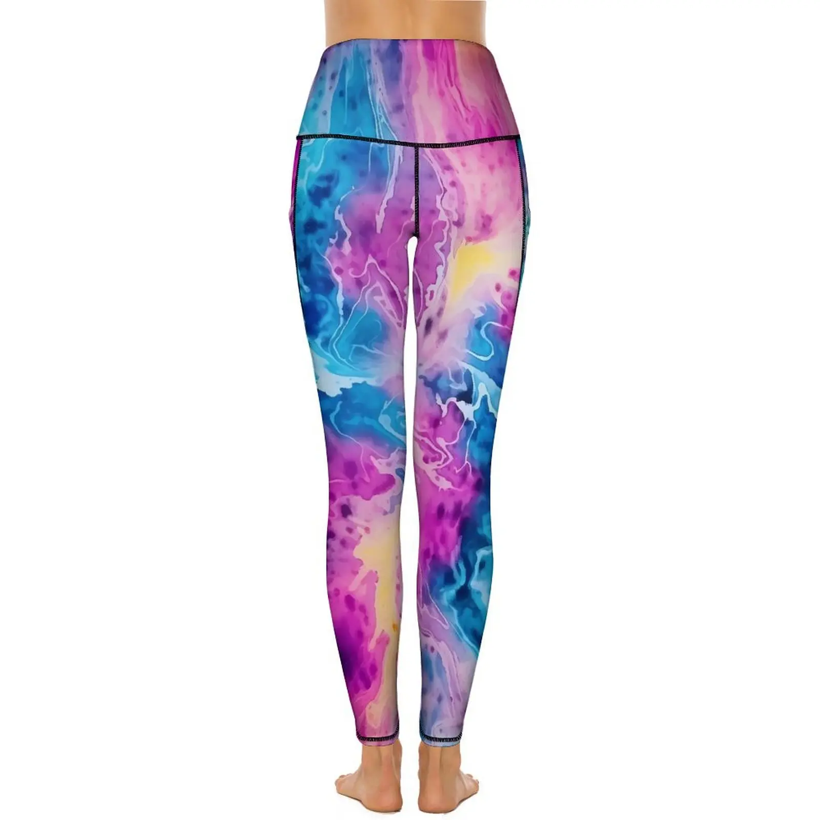 Akwarela Tie Dye spodnie do jogi z kieszeniami psychodeliczne legginsy seksowne Push Up Vintage joga rajstopy sportowe elastyczne legginsy treningowe