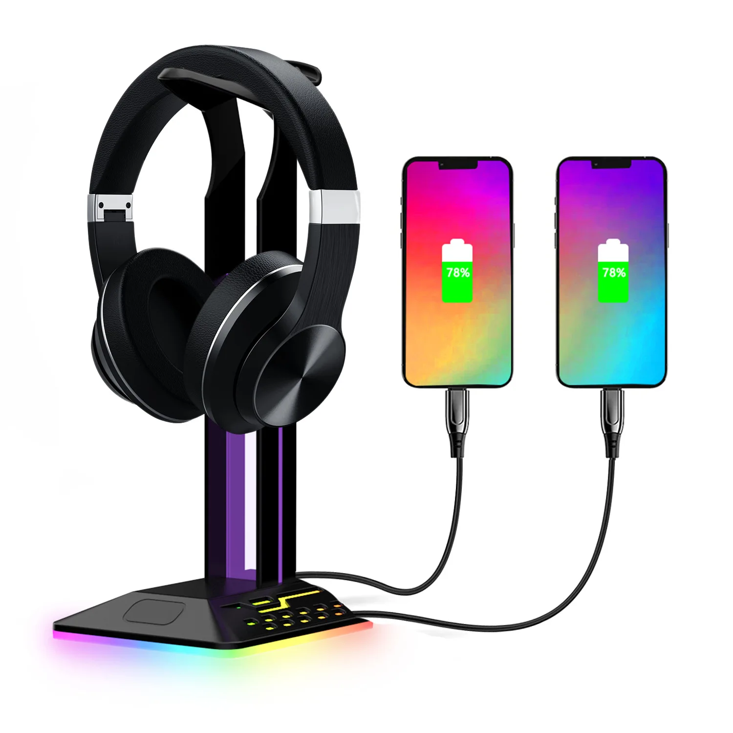 Caricatore per supporto per cuffie Luce notturna RGB multicolore Cuffie da gioco Supporto per auricolari Staffa per espositore per organizer da tavolo per PC