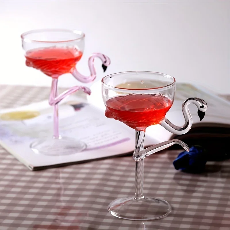 1pc 200ml Tropical Flamingo Cocktail Glasses Clear Wine Glasses for Bar Pub Club and Home Use Summer Drinks and Champagne Glass