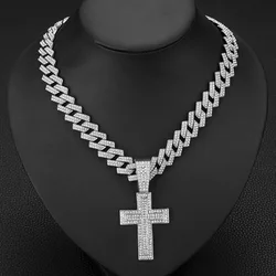 Men's and women's shiny cross pendant necklace with Cuban chain hip-hop ice crystal shiny fashion exquisite jewelry gift